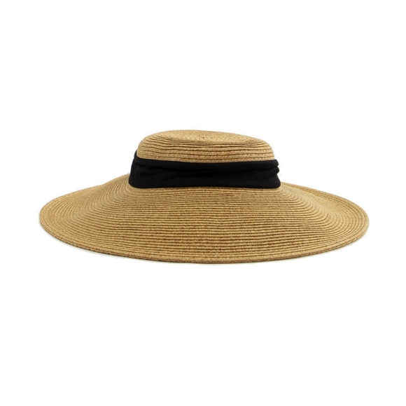 San Diego Hat Company Chic Collaspable Packable Straw Sun Hat UPF 50 Brown/Black - Picture 3 of 7